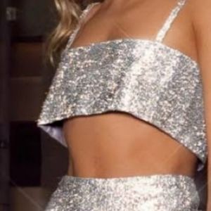 White Fox crystal bralet top. Silver. Worn once. Size xs-s